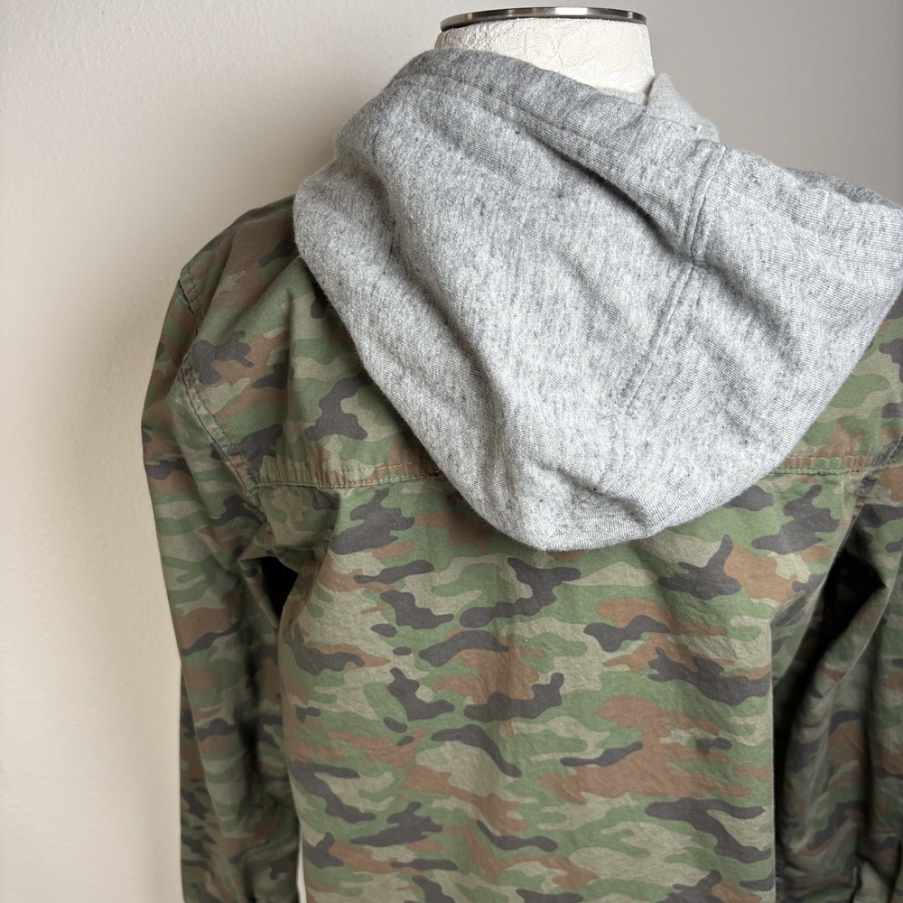 Empyre Mens L Green Camo Hooded Shacket Button Up Shirt Streetwear Cotton Blend - Picture 12 of 16